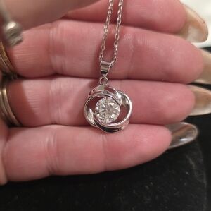 2 Ct. Moissanite Necklace, 16 Plus Inch Silver Chain. New With Certification